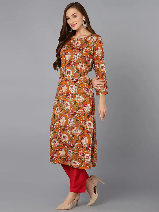 Cotton Blend Mustard Floral Printed Kurta