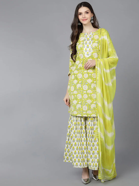 Ahika Women Cotton Floral Printed Kurta Sharara-VKSKD1485_XS