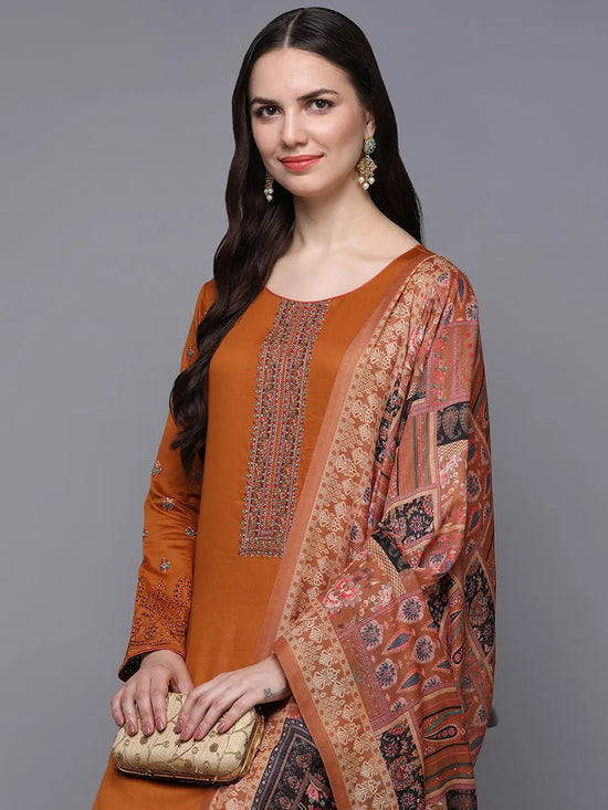 Cotton Orange Embroidered Straight Kurta Pant With