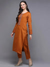 Cotton Orange Embroidered Straight Kurta Pant With