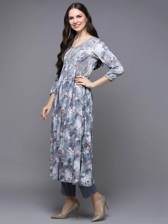 Viscose Rayon Blue Floral Printed Alia Cut