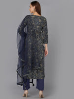 Cotton Navy Blue Printed Straight Kurta Pant