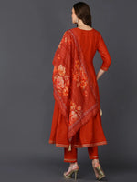 Cotton Rust Orange Embroidered Flared Kurta Pant