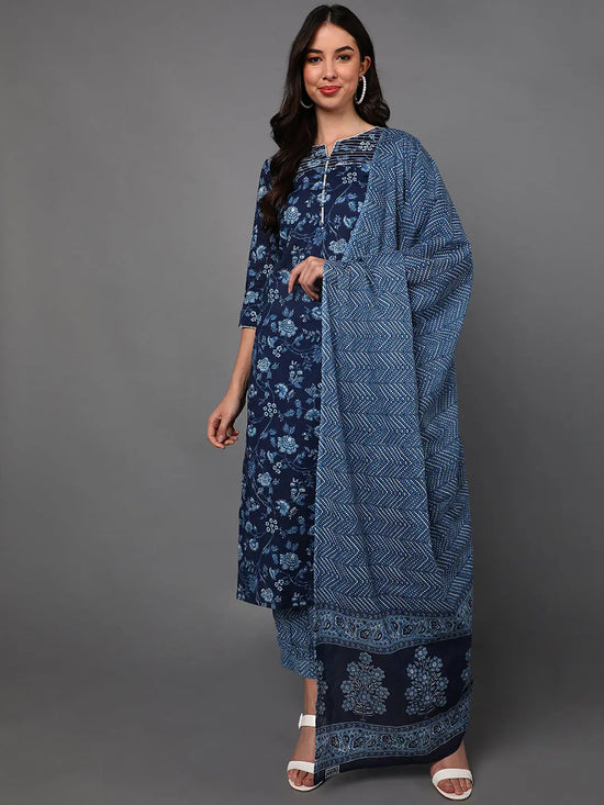 Ahika Cotton Floral Printed Kurta Patiala Dupatta