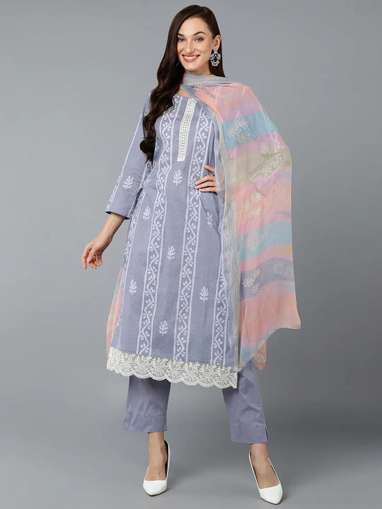 Silk Blend Periwinkle Straight Kurta Pant With-VKSKD1836_XS