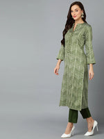 Silk Blend Fern Green Straight Kurta Pant-VKSKD1808A_XS