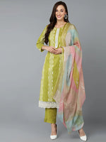 Silk Blend Lemon Green Straight Kurta Pant-VKSKD1840_XS