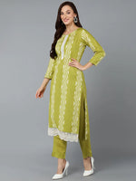 Silk Blend Lemon Green Straight Kurta Pant-VKSKD1840_XS