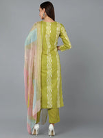 Silk Blend Lemon Green Straight Kurta Pant-VKSKD1840_XS