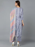 Silk Blend Periwinkle Straight Kurta Pant With-VKSKD1836A_XS