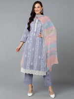 Silk Blend Periwinkle Straight Kurta Pant With-VKSKD1836A_XS