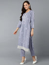 Silk Blend Periwinkle Straight Kurta Pant With-VKSKD1836A_XS