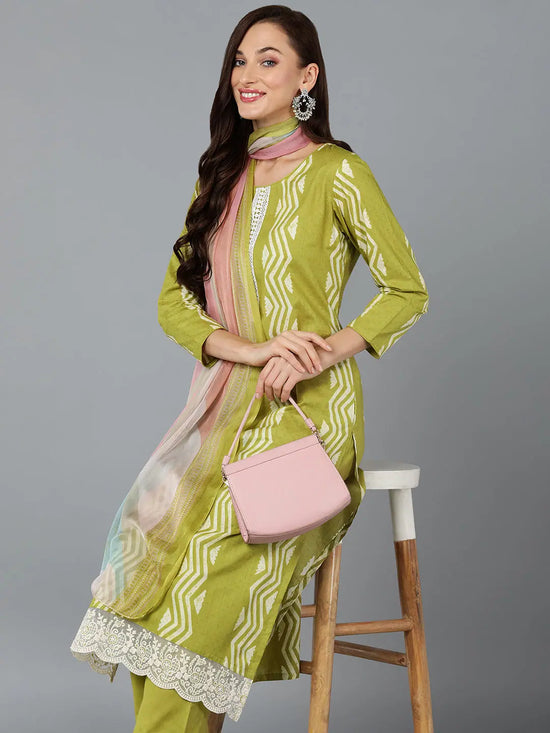 Silk Blend Lemon Green Straight Kurta Pant-VKSKD1840A_XS