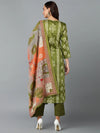 Silk Blend Fern Green Straight Kurta Pant-VKSKD1807_XS