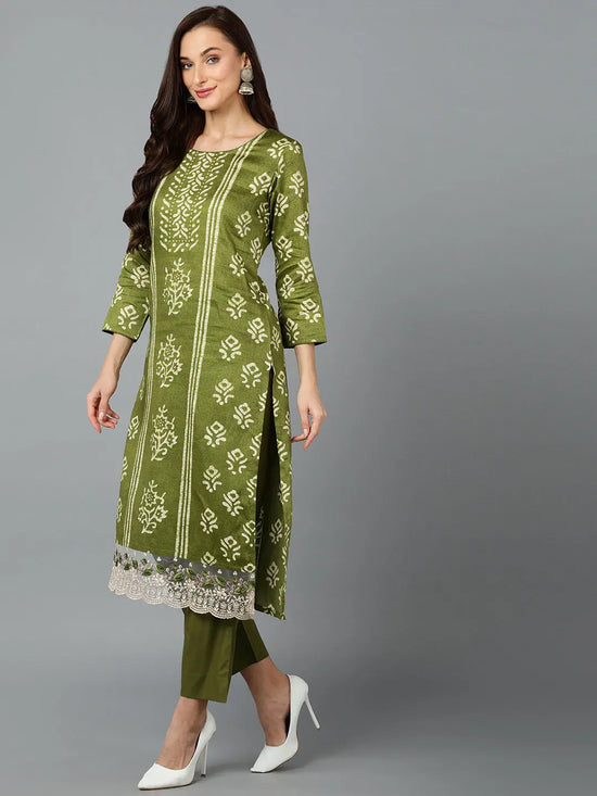 Silk Blend Fern Green Straight Kurta Pant-VKSKD1807_XS