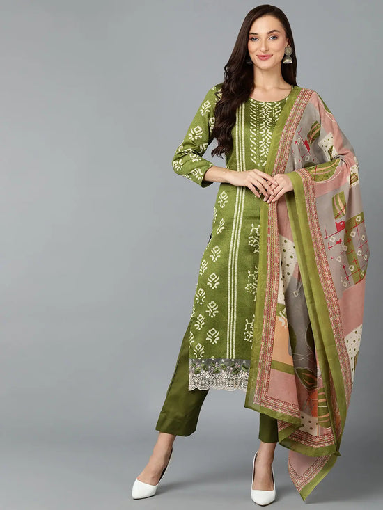 Silk Blend Fern Green Straight Kurta Pant-VKSKD1807_XS