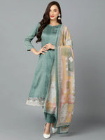 Silk Blend Sea Green Printed Straight Kurta-VKSKD1825_XS