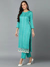 Silk Blend Aqua Blue Straight Kurta Pant-VKSKD1829_XS