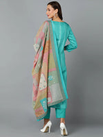 Silk Blend Aqua Blue Straight Kurta Pant-VKSKD1829_XS