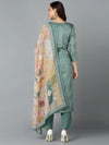 Silk Blend Sea Green Printed Straight Kurta-VKSKD1825A_XS