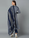 Silk Blend Prussian Blue Straight Kurta Pant-VKSKD1818A_XS