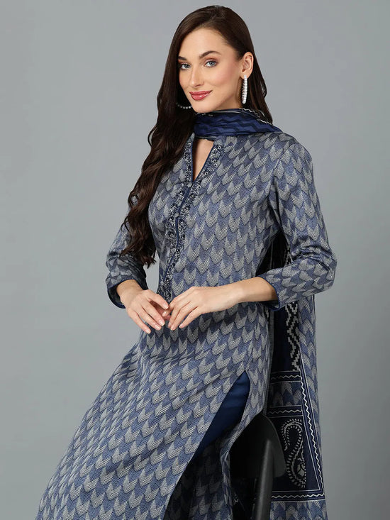 Silk Blend Prussian Blue Straight Kurta Pant-VKSKD1818A_XS