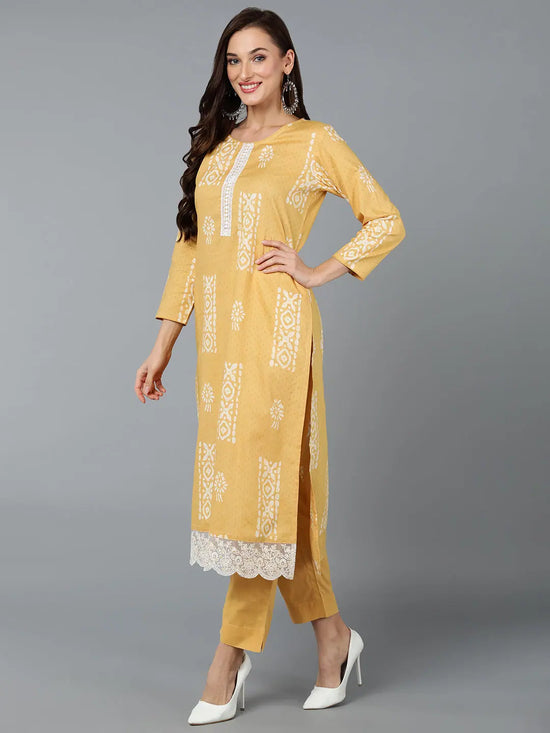 Silk Blend Yellow Straight Kurta Pant With-VKSKD1833A_XS