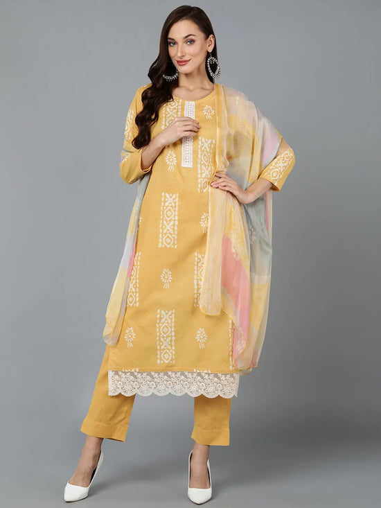 Silk Blend Yellow Straight Kurta Pant With-VKSKD1833A_XS