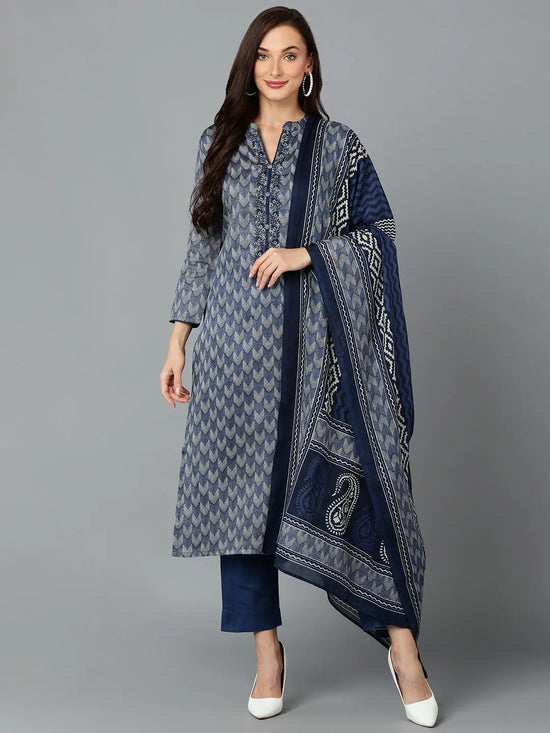 Silk Blend Prussian Blue Straight Kurta Pant-VKSKD1818_XS