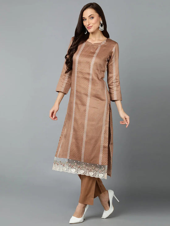 Silk Blend Light Brown Straight Kurta Pant-VKSKD1827_XS