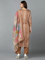 Silk Blend Light Brown Straight Kurta Pant-VKSKD1827A_XS