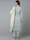 Silk Blend Blue Embroidered Straight Kurta Pant