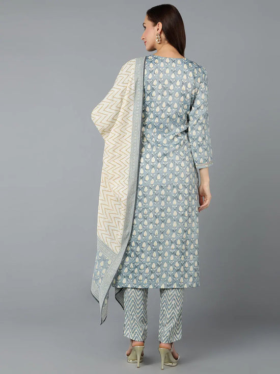 Silk Blend Blue Embroidered Straight Kurta Pant