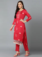 Red Silk Blend Straight Kurta Pant With-VKSKD1803_XS