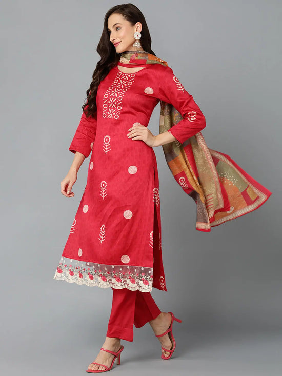 Red Silk Blend Straight Kurta Pant With-VKSKD1803_XS