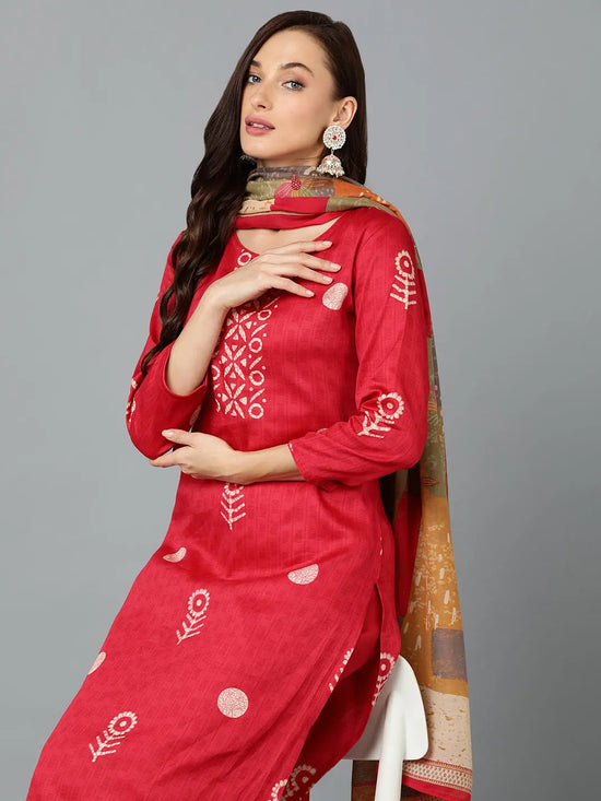 Red Silk Blend Straight Kurta Pant With-VKSKD1803A_XS