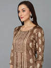 Silk Blend Mocha Brown Printed Straight Kurta-VKSKD1826A_XS