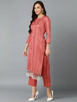 Silk Blend Blush Pink Straight Kurta Pant-VKSKD1820_XS