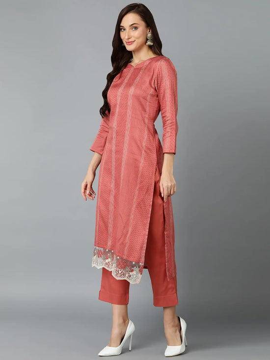 Silk Blend Blush Pink Straight Kurta Pant-VKSKD1820_XS