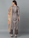 Silk Blend Taupe Printed Straight Kurta Pant-VKSKD1822A_XS