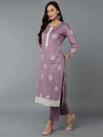 Silk Blend Lilac Straight Kurta Pant With-VKSKD1834A_XS