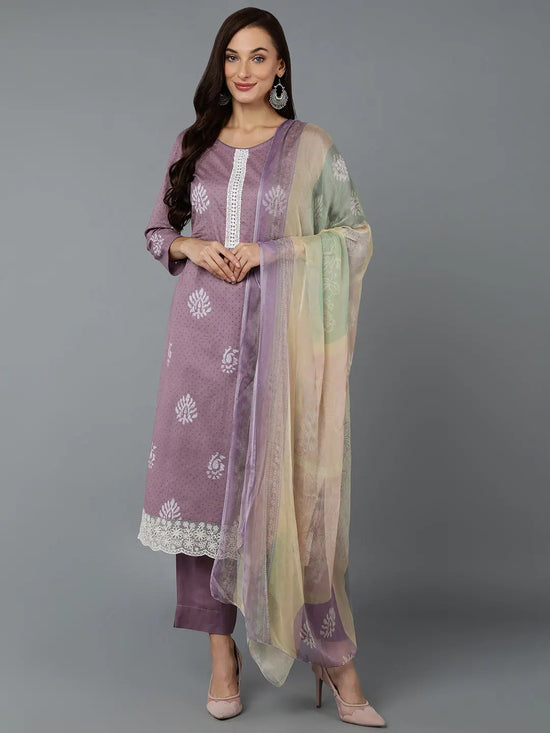 Silk Blend Lilac Straight Kurta Pant With-VKSKD1834A_XS