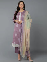 Silk Blend Lilac Straight Kurta Pant With-VKSKD1834_XS