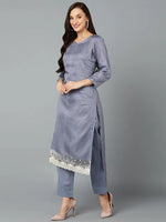 Silk Blend Grey Straight Kurta Pant With-VKSKD1832_XS