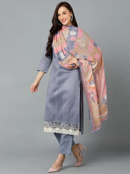 Silk Blend Grey Straight Kurta Pant With-VKSKD1832_XS