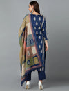 Silk Blend Prussian Blue Straight Kurta Pant-VKSKD1804_XS