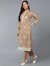 Silk Blend Taupe Straight Kurta Pant With-VKSKD1839_XS