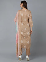 Silk Blend Taupe Straight Kurta Pant With-VKSKD1839_XS