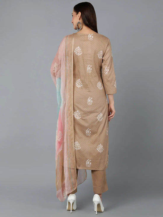 Silk Blend Taupe Straight Kurta Pant With-VKSKD1839A_XS