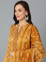 Silk Blend Ochre Yellow Straight Kurta Pant-VKSKD1815_XS